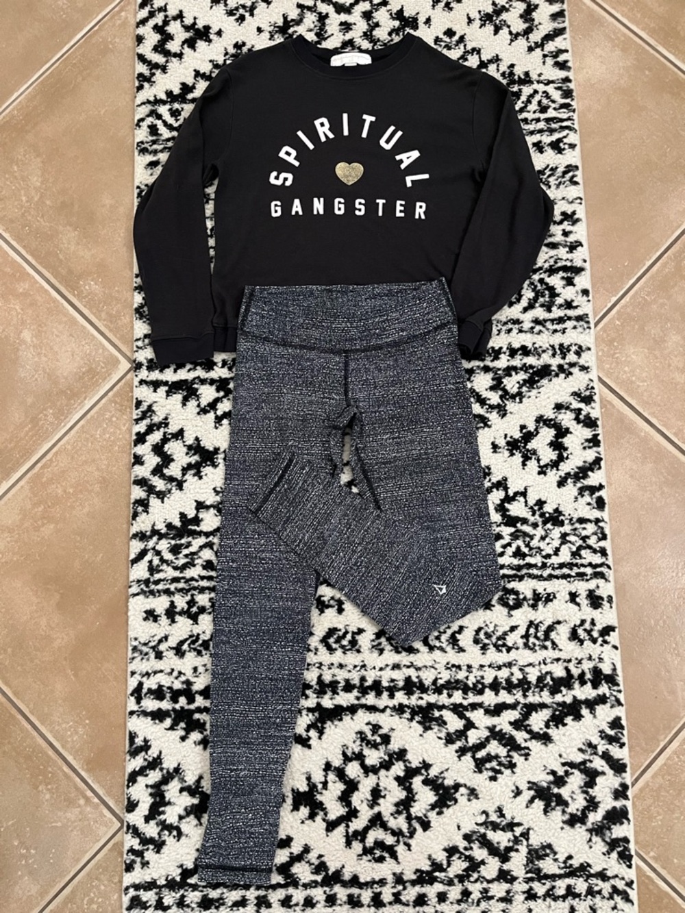 Spiritual Gangster black sweatshirt with Ivivva navy leggings.